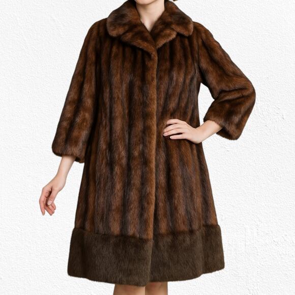 1950s Vintage Brown Mink Fur Coat Mid-Century Swing Old Hollywood Glam Size M/L - Picture 16 of 16
